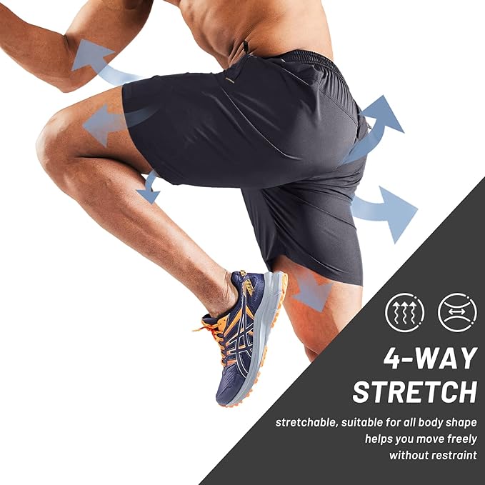 MIER Men's Quick Dry Running Shorts with Zipper Pocket, Elastic Waist Athletic Workout Exercise