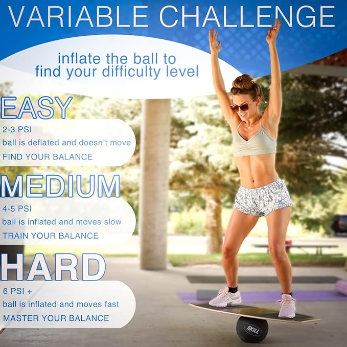 The Skill Board - Wooden Balance Board for Adults - Wobble Board for All Sports, Gym, Standing