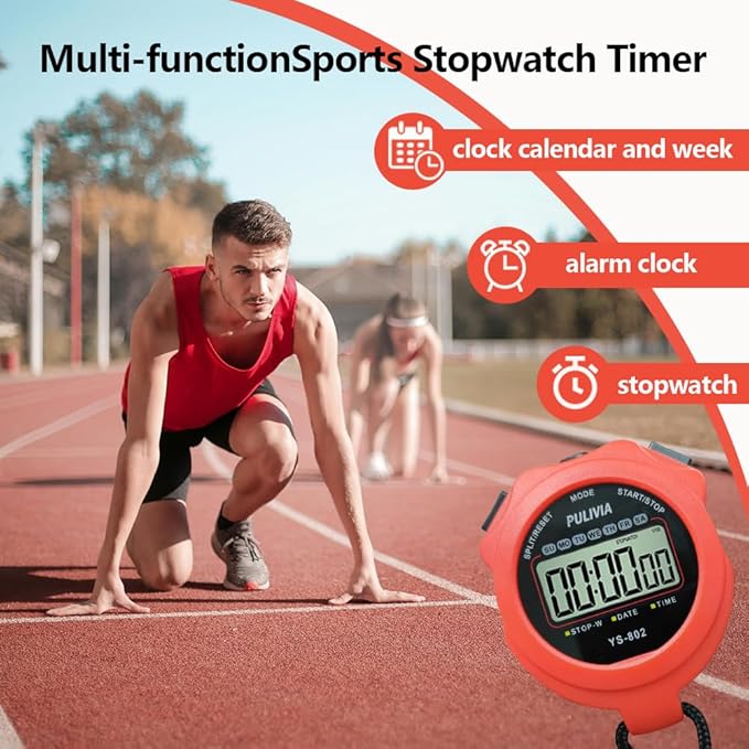 Stopwatch Timer Lap Split Digital Stopwatch with Clock Calendar Alarm, Large Display Stop Watch for