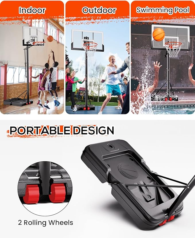 Basketball Hoop Outdoor with 45 Inch Shatterproof Backboard, Portable Basketball Goal System