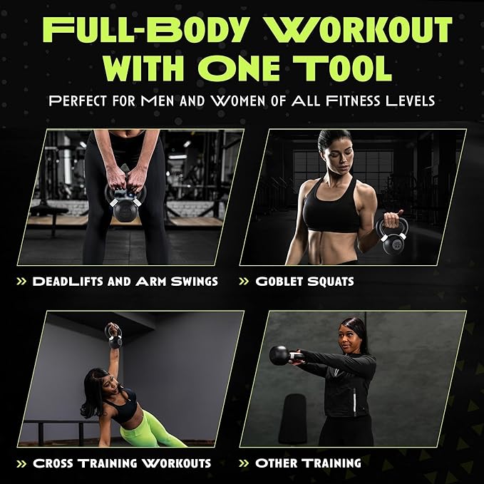 Single Cast Iron Kettlebell | Powder Coated - Wide Handle Weights for Core & Glute Workouts;