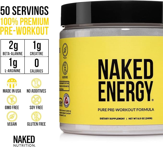 NAKED Energy - Pure Pre Workout Powder for Men and Women, Vegan, Unflavored, Healthy Pre Workout
