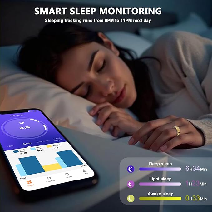 Smart Ring Health Tracker for Women Men-IP68 Waterproof Fitness Ring with Sleep Tracker/Heart