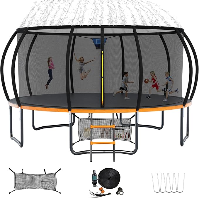 Trampoline 12FT 14FT 15FT 16FT for Kids/Adults - Outdoor Recreational with Enclosure Net Curved