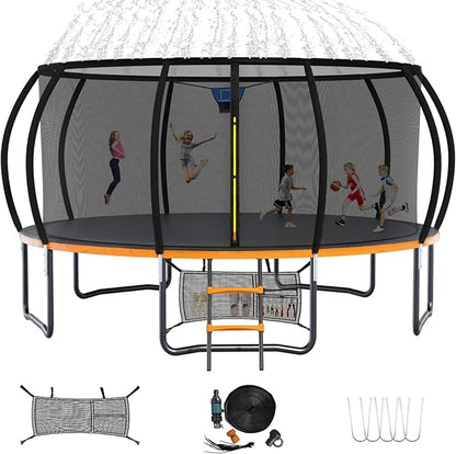 Trampoline 12FT 14FT 15FT 16FT for Kids/Adults - Outdoor Recreational with Enclosure Net Curved