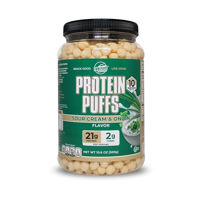 Twin Peaks Protein Puffs - (Sour Cream & Onion), Keto Friendly, Low Carb Snack (300g, 21g Protein