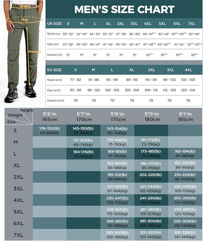 Wespornow Men's-Convertible-Hiking-Pants Quick Dry Lightweight Zip Off Breathable Cargo Pants for