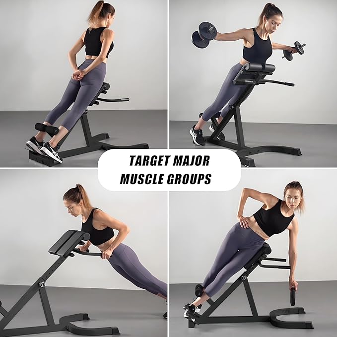 Roman Chair Back Extender - Angle & Height Dual Adjustable Hyperextension Bench for Home Gym