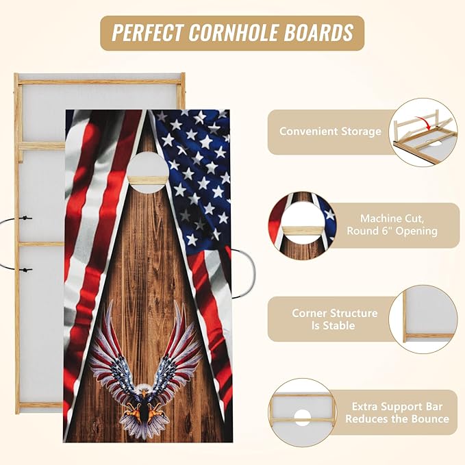 Cornhole Board Set,Corn Hole Games for Adults Outdoor,2X4FT Solid Wood Regulation Cornhole Boards