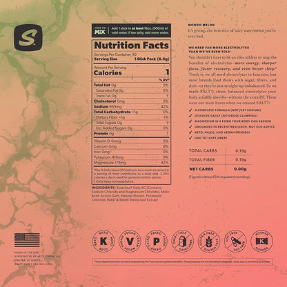 Keto Chow SALTT Electrolytes Powder Packets, Mondo Melon (30 Hydration Packets) - Magnesium