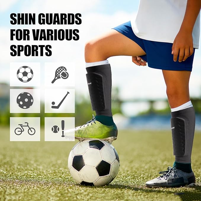 Soccer Shin Guards for Kids Youth Adults, Shin Guard Soccer Sleeves for 2-18 Years Old Boys Girls