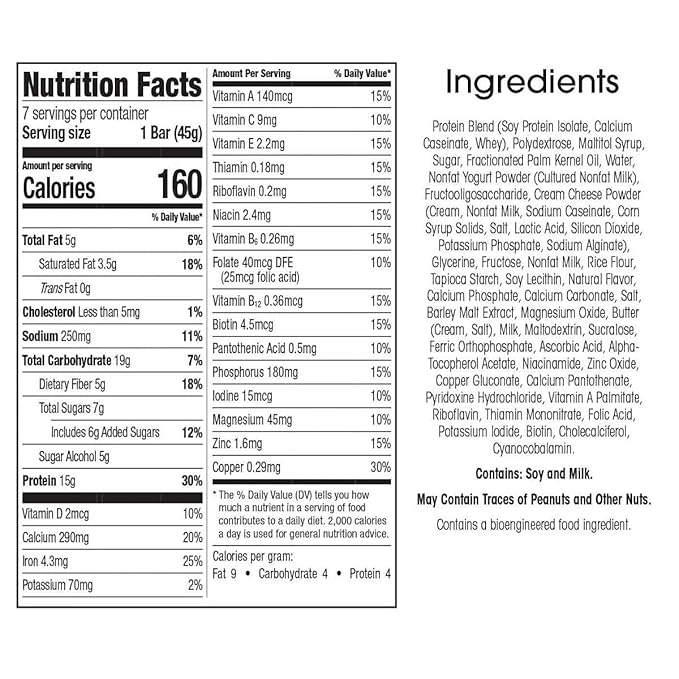 WonderSlim Meal Replacement Protein Bar, Shortbread Cookie, 15g Protein, 20 Vitamins & Minerals