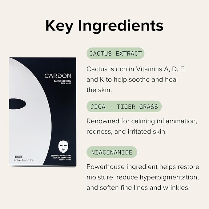 Cardon Cactus Soothing Sheet Mask | Korean Sheet Masks for Sensitive Skin Post-Shave | Korean Skin