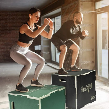 Yes4All 3 in 1 Non-Slip Wooden Plyo Box, Step Up Box for Workout, Plyometric Jump Box for Skipping