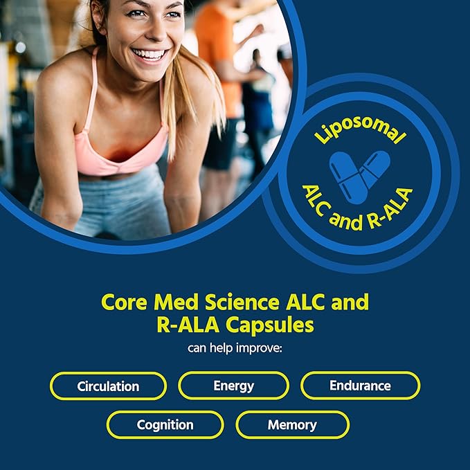 Core Med Science Liposomal ALC & R-ALA Supplement Capsules - Acetyl-L-Carnitine (900mg) & R-Alpha