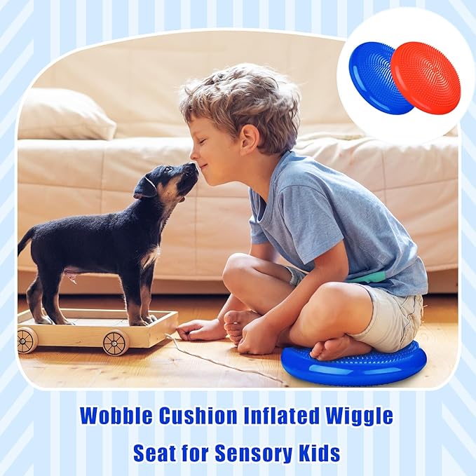 2 Pcs Wiggle Seat Inflated Wobble Cushion Flexible Balance Disc with Air Pump for Core Stability
