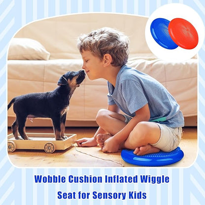 2 Pcs Wiggle Seat Inflated Wobble Cushion Flexible Balance Disc with Air Pump for Core Stability