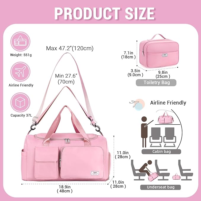 FIORETTO Women's Gym Duffle Bag with Shoes Compartment, 37L Capacity, Ideal for Travel, Gym
