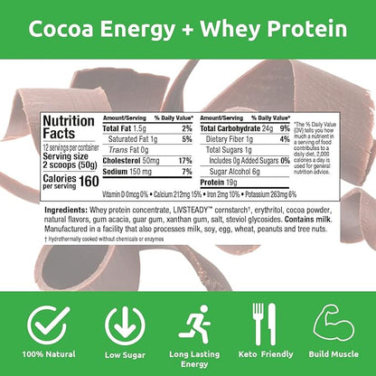 UCAN Energy + Whey Protein Powder - 19g Per Serving with Amino Acids EAAs & BCCAs - Keto Protein