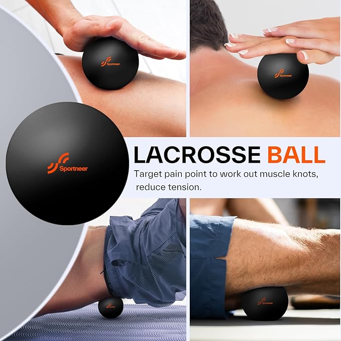 Sportneer 4 in 1 Foam Roller Set: Dual Textures Foam Roller, Foot Roller, Lacrosse Ball, Traction