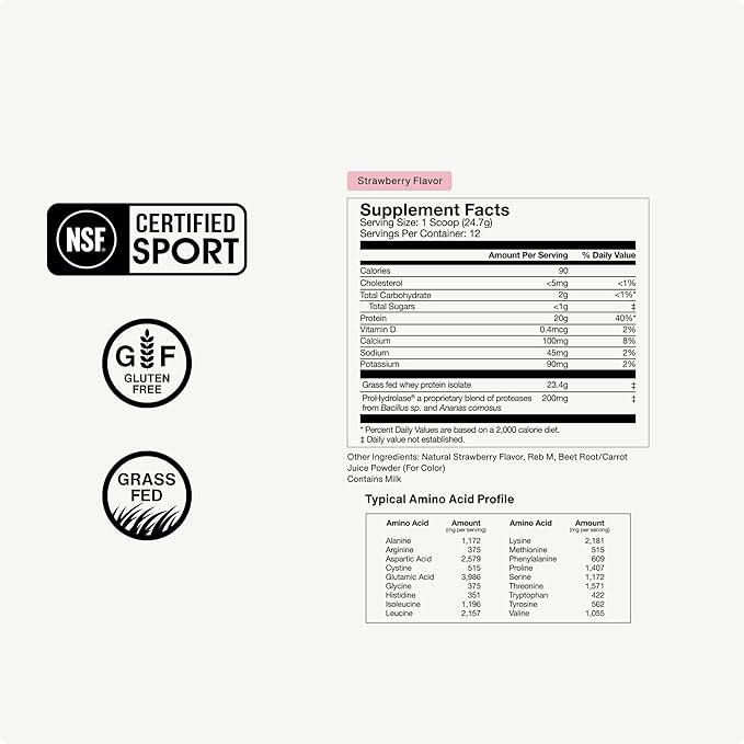 Momentous Essential Grass-Fed Whey Protein Powder - 20 g Whey Isolate Protein - NSF Certified for