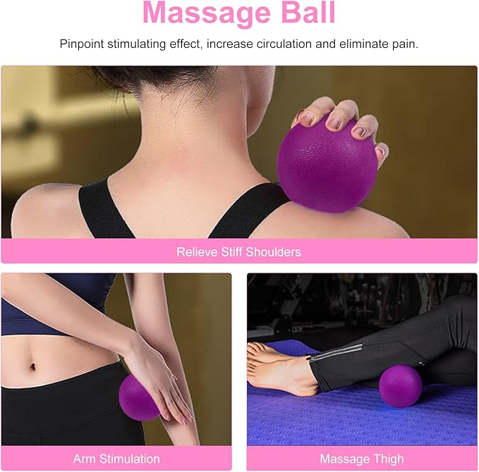 5 in 1 Foam Roller Set Includes Hollow Core Massage Roller, Yoga Stick, Massage Ball, Fitness