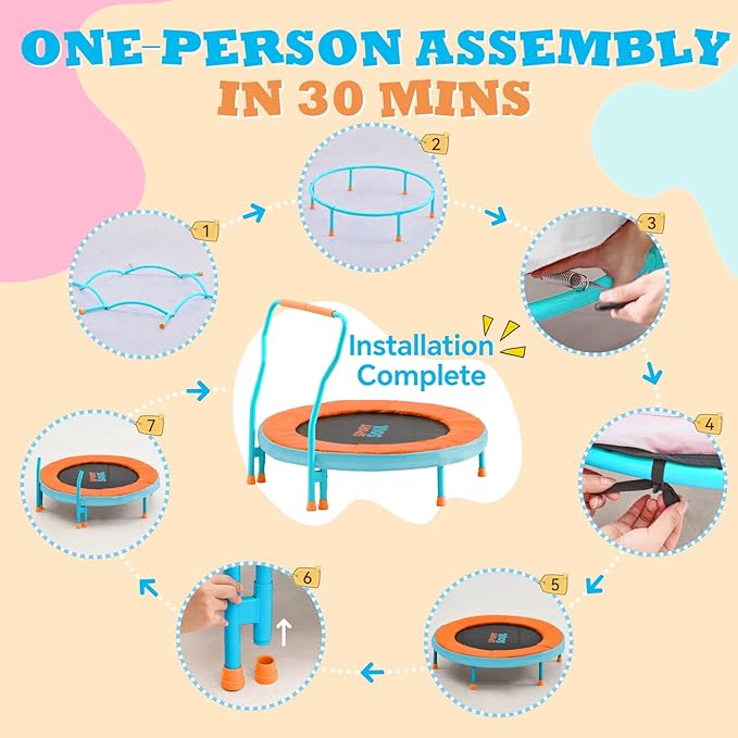 SPORTSOUL Mini Trampoline for Kids 3-6 with Super Safe Foam Handle Bar, 3ft Toddler Trampoline