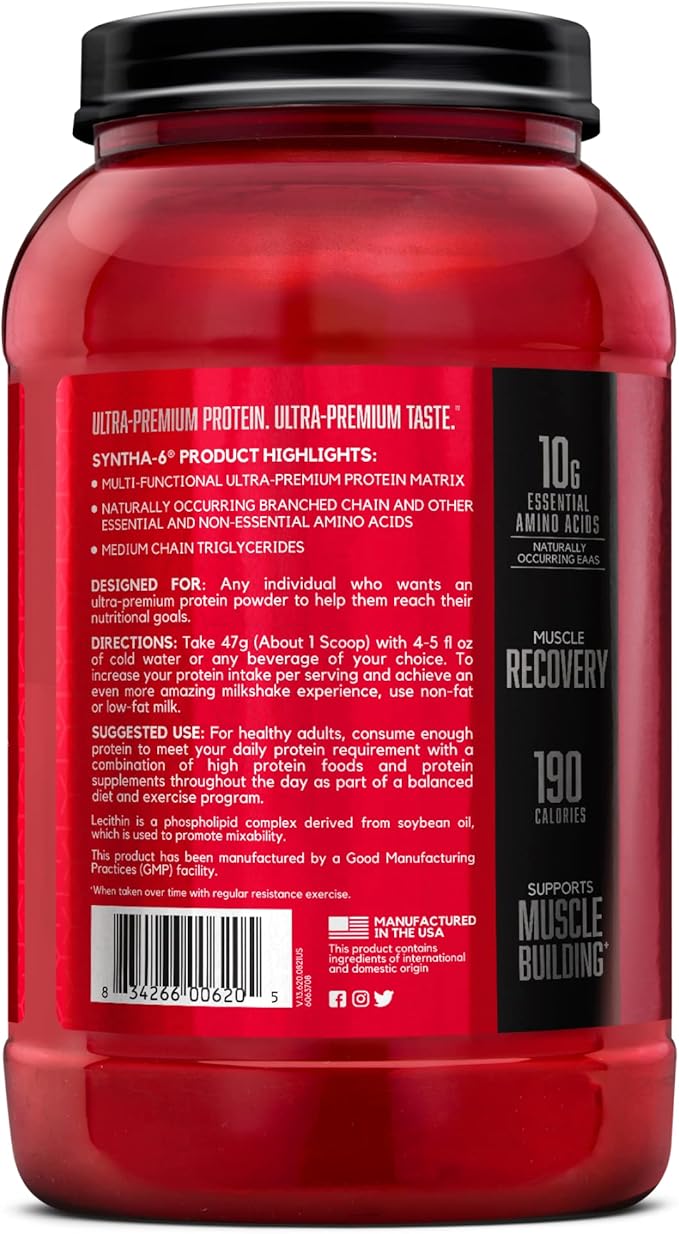 BSN SYNTHA-6 Whey Protein Powder with Micellar Casein, Milk Isolate, Chocolate Milkshake, 28