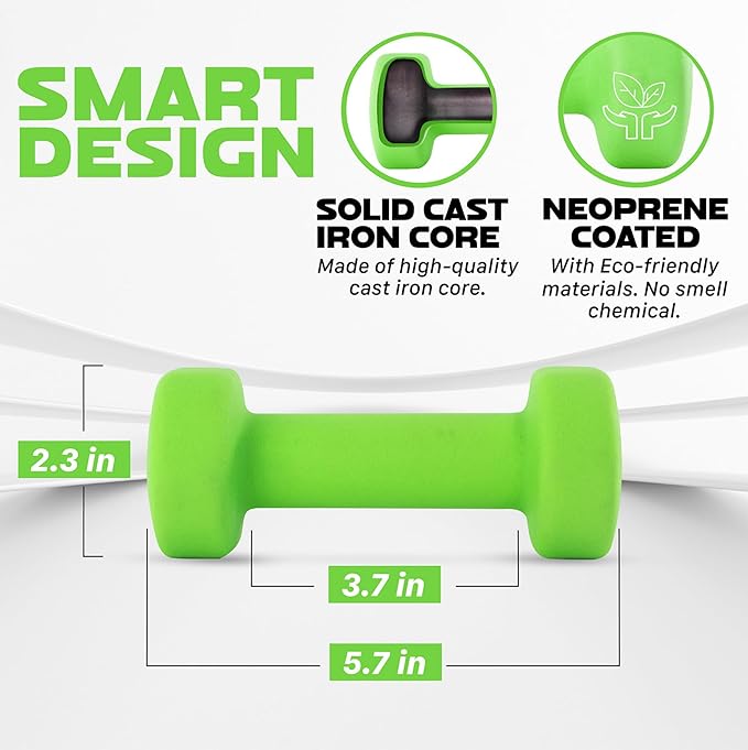 Yes4All Neoprene Coated Dumbbell Hand Weight Sets of 2 - Multiple Weight Options with 15 Colors