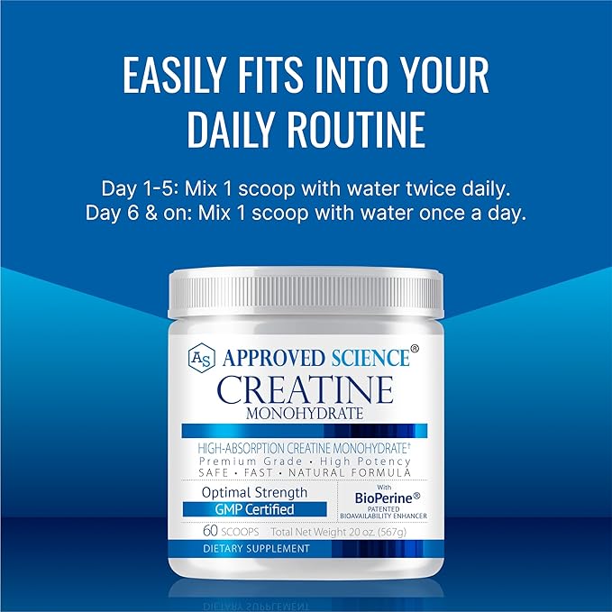 Approved Science Creatine Monohydrate Powder with BioPerine - Supports Lean Muscle Growth and
