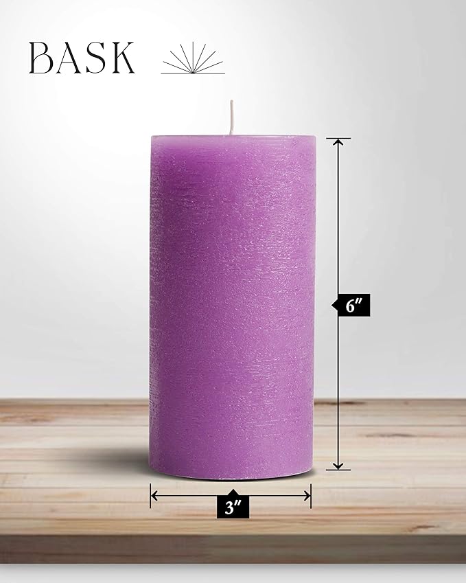 Mottled Pillar Candles by Bask - Set of 6-3" x 6" Dripless Unscented Candles in Purple for Home