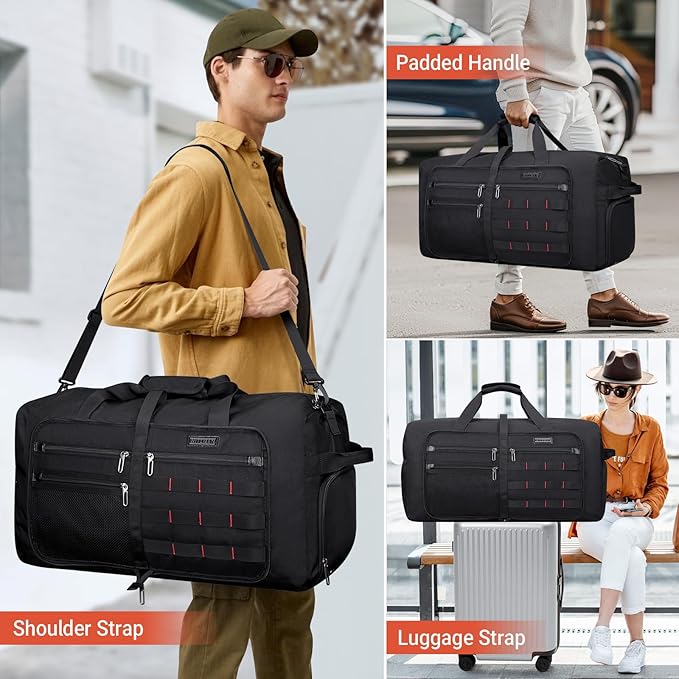 WITZMAN Foldable Duffle Bag for Travel 65L Lightweight Packable Duffel Bag with Shoes Compartment