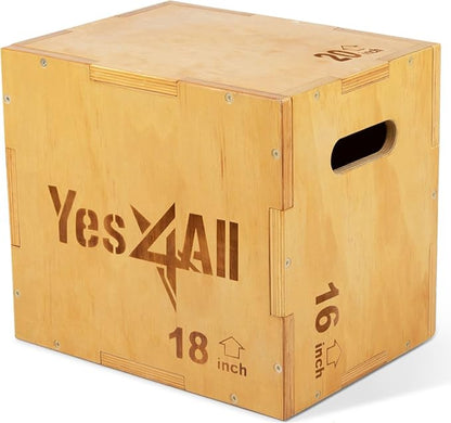 Yes4All Plyo Box, 3-in-1 Wooden Box Jumps for Home Gym (12/14/16?¯in), 450 lbs Boxes Step Up with