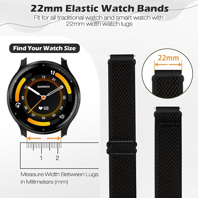 2 Pack Elastic Ankle/Arm Watch Bands Compatible with Garmin Venu 3/Venu 2/Vivoactive 4, Garmin