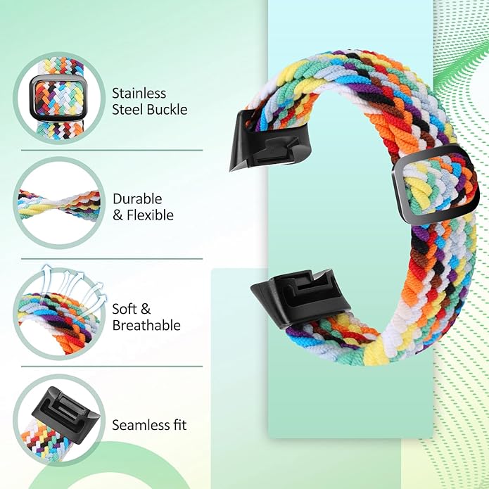 Elastic Braided Bands Compatible with Fitbit Charge 5/Fitbit Charge 6 for Women Men, Breathable
