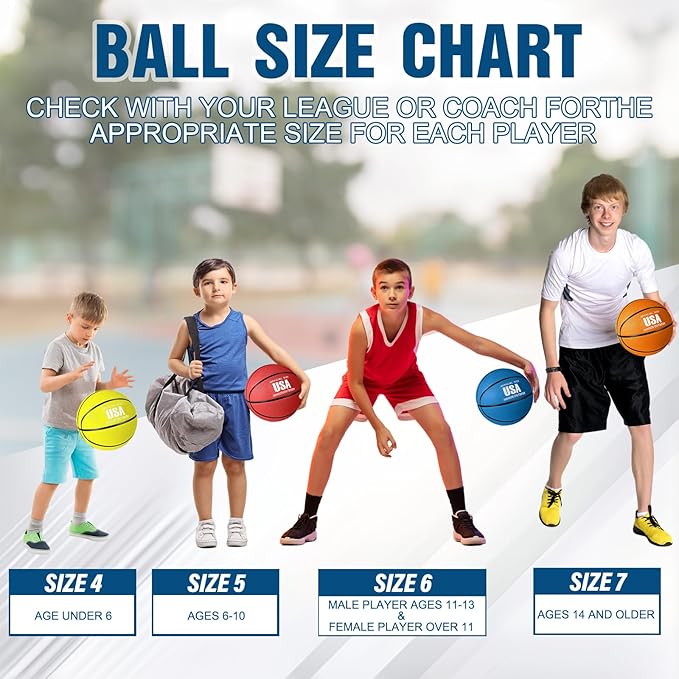 Jenaai 6 Pcs Rubber Basketballs Official Size Bulk Streetballs Multicolor Basket Balls with Pump