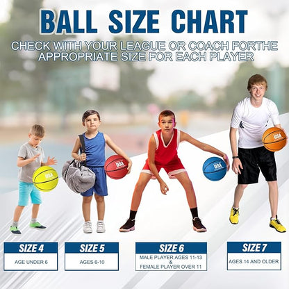 Jenaai 6 Pcs Rubber Basketballs Official Size Bulk Streetballs Multicolor Basket Balls with Pump