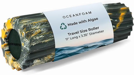 Oceanfoam Ripple Travel Foam Roller (11" x 3.35") Firm Mini Foam Roller for Physical Therapy, Deep