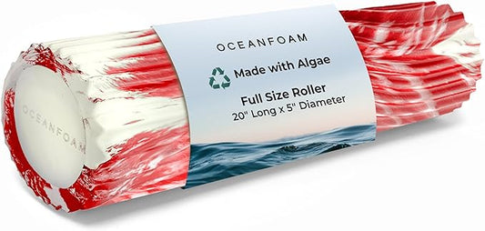 Oceanfoam Tidal Roller - Red Marbled - Muscle Massage Foam Roller for Back Pain & Stretching - Firm