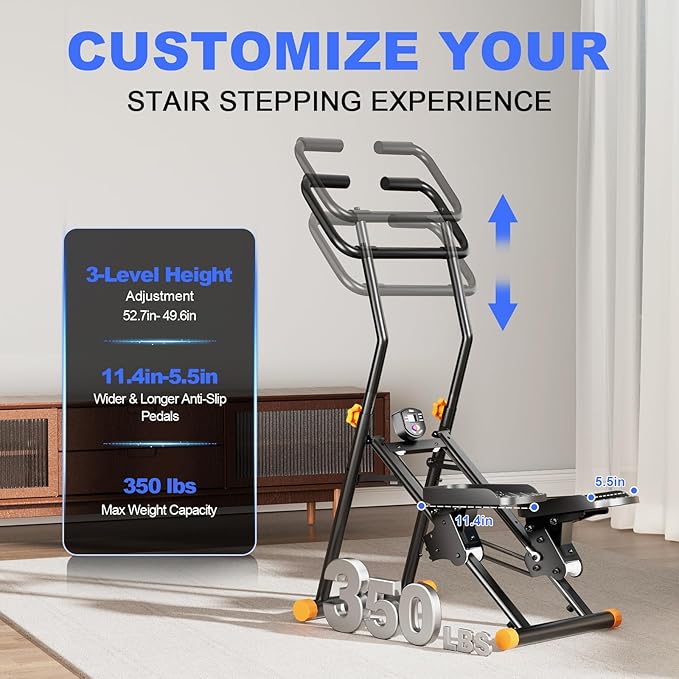 Stair Stepper for Home Gym, 350lbs Vertical Climber Machine with LCD Display, Non-Slip Pedals &