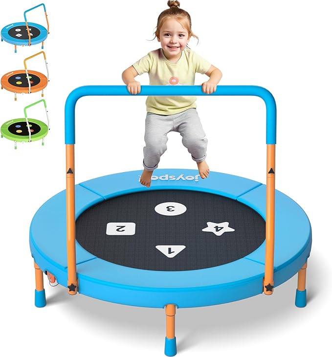 3FT Toddler Trampoline with Adjustable Handlebar, 36" Foldable & Spring-Free, Mini Kids Indoor