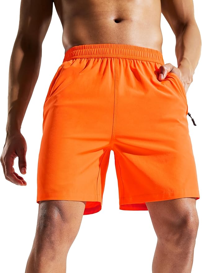 MIER Men's Quick Dry Running Shorts with Zipper Pocket, Elastic Waist Athletic Workout Exercise