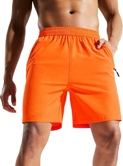 MIER Men's Quick Dry Running Shorts with Zipper Pocket, Elastic Waist Athletic Workout Exercise