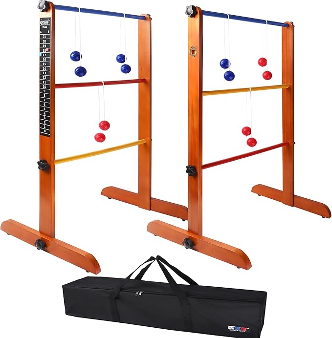 GSE Games & Sports Expert Premium Solid Wood Ladder Ball Toss Game Set with Ladder Ball Bolas &