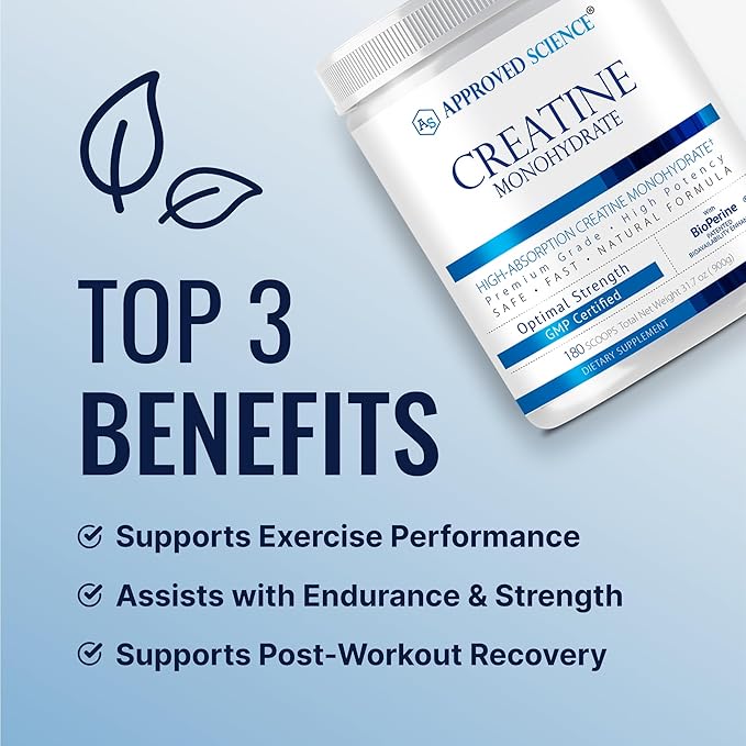 Approved Science Creatine Monohydrate Powder with BioPerine - Supports Lean Muscle Growth and