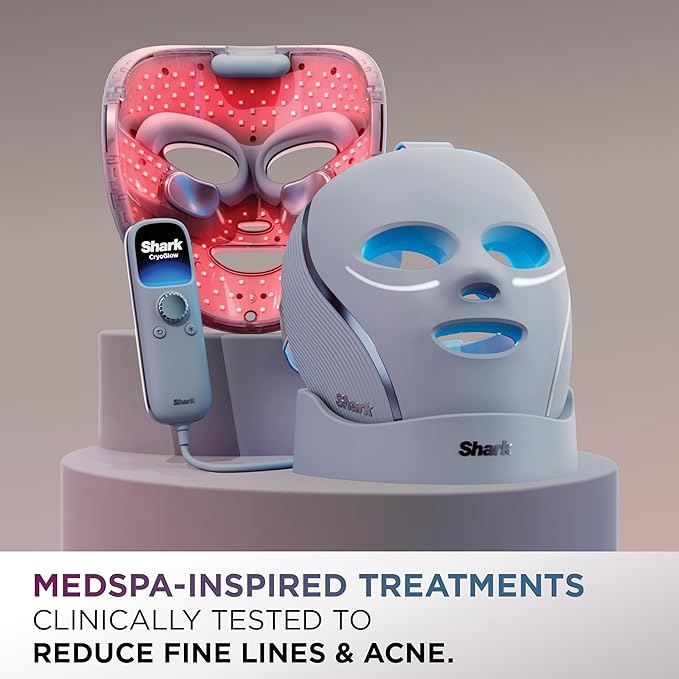 Shark CryoGlow LED Face Mask with Under-Eye Cooling, Anti-Ageing & Blemish Repair, Red & Blue LED