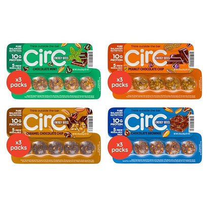 CirC Energy Bites - Chocolate Lovers Variety 12 Pack Gluten Free Protein Balls - 10g Protein, Whole