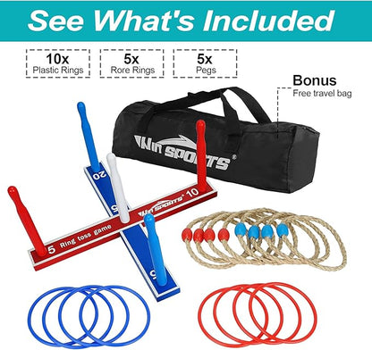 Premium Wooden Ring Toss Game Set - Win SPORTS Throwing Game Indoor Outdoor Games for Kids &