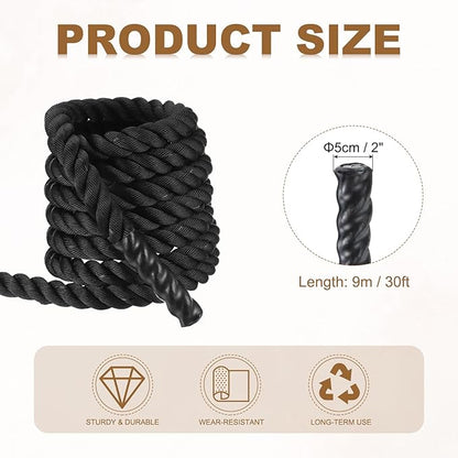 MECCANIXITY Battle Rope 30ft x 2 Inch Polyester Workout Rope Heavy Fitness Exercise Rope for