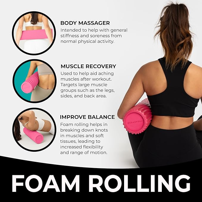 Oceanfoam Tidal Roller - Hot Pink - Muscle Massage Foam Roller for Back Pain & Stretching - Firm